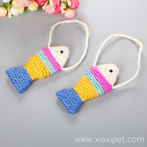 colorful sisal fish cat scratcher with lanyard toys